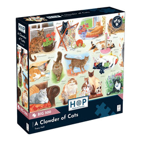 The House of Puzzles A Clowder of Cats BIG 500 Puzzle-XL Piece Cat Jigsaw Puzzle