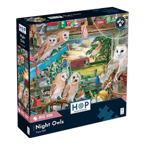 The House of Puzzles Night Owls BIG 500 Jigsaw Puzzle- Barn Owl Animal Jigsaws