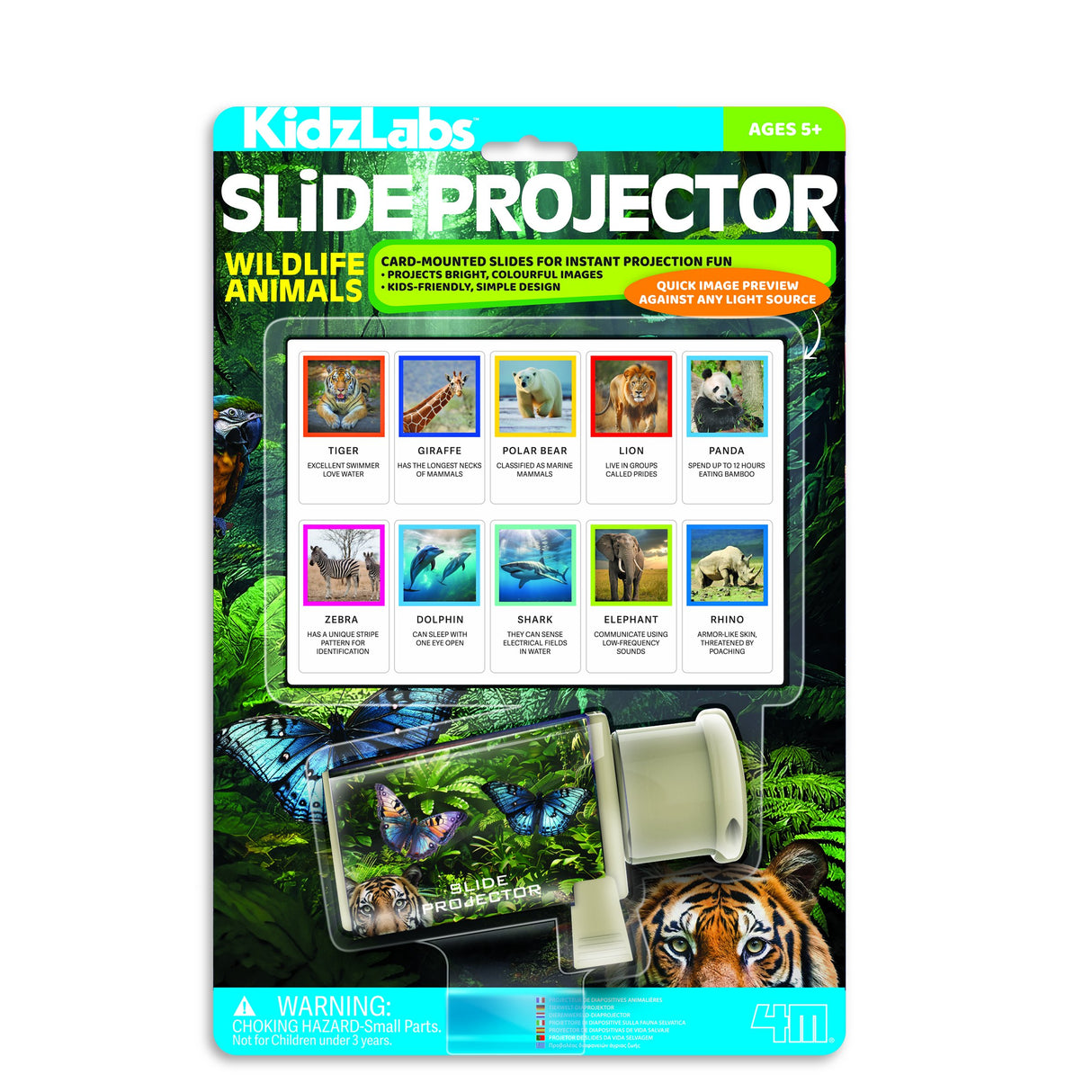 4M Kidzlabs Slide Projector Wildlife- Kids' Light Projectors with Animal Slides