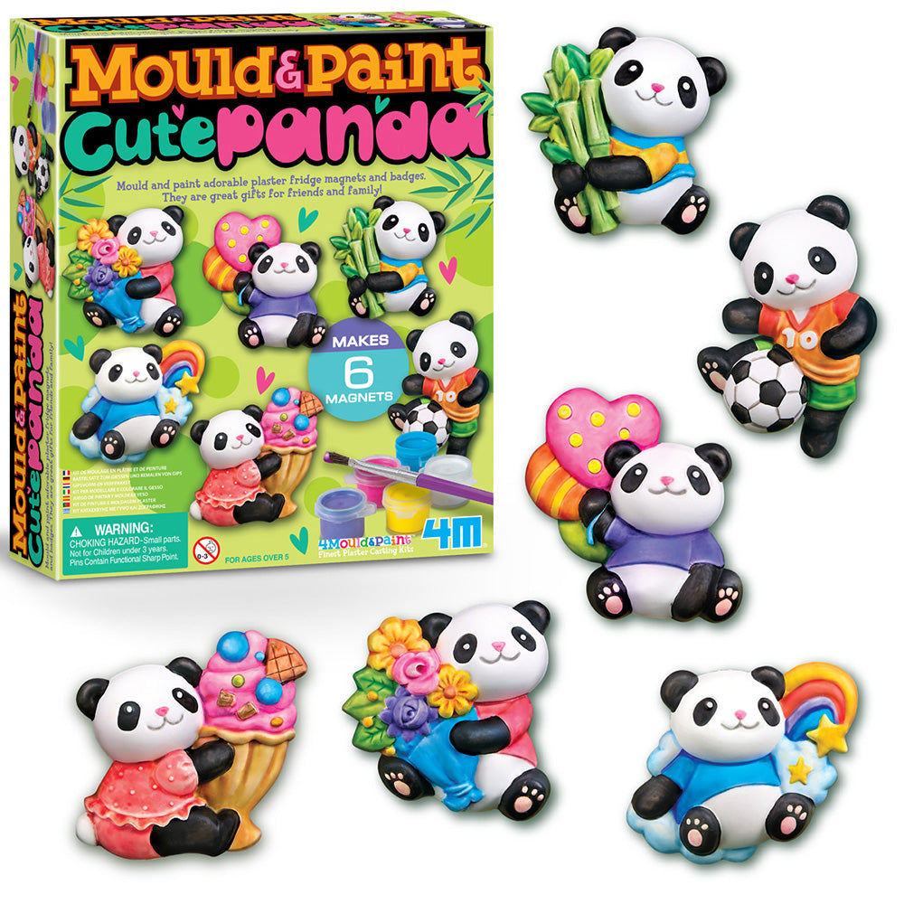 4M Mould and Paint Cute Panda Craft Kit for Kids Magnets and Badges