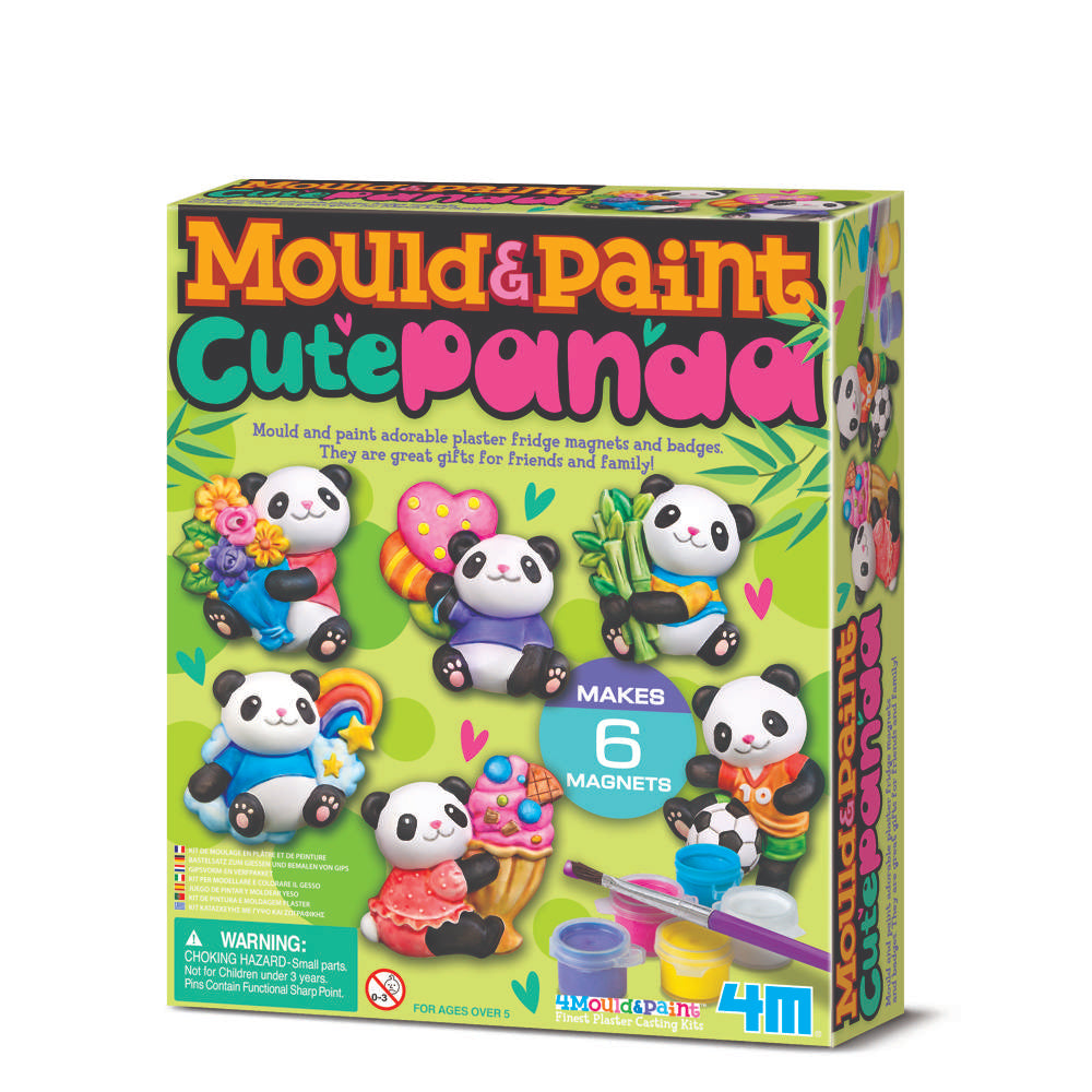 4M Mould and Paint Cute Panda Craft Kit for Kids Magnets and Badges