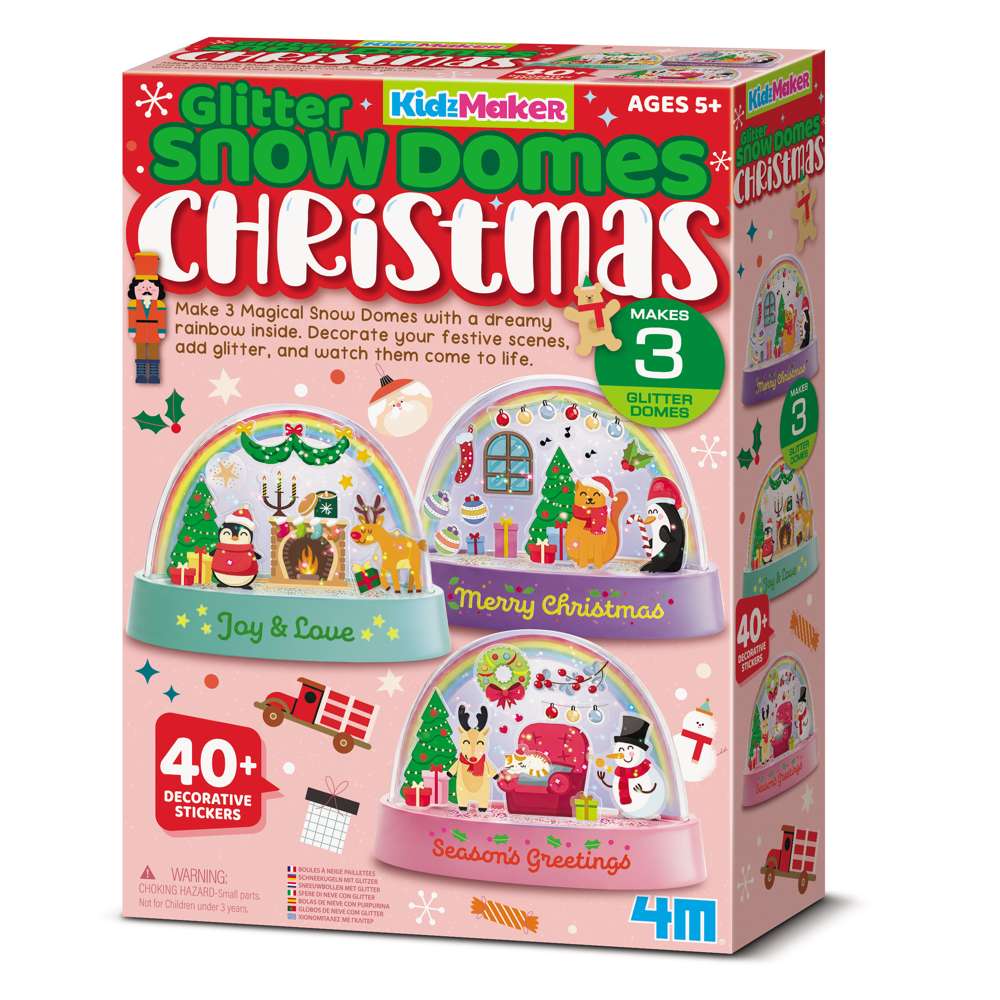 4M Glitter Snow Domes Christmas - 3pc DIY Snowglobe Set, Kids Snow Globe Kit