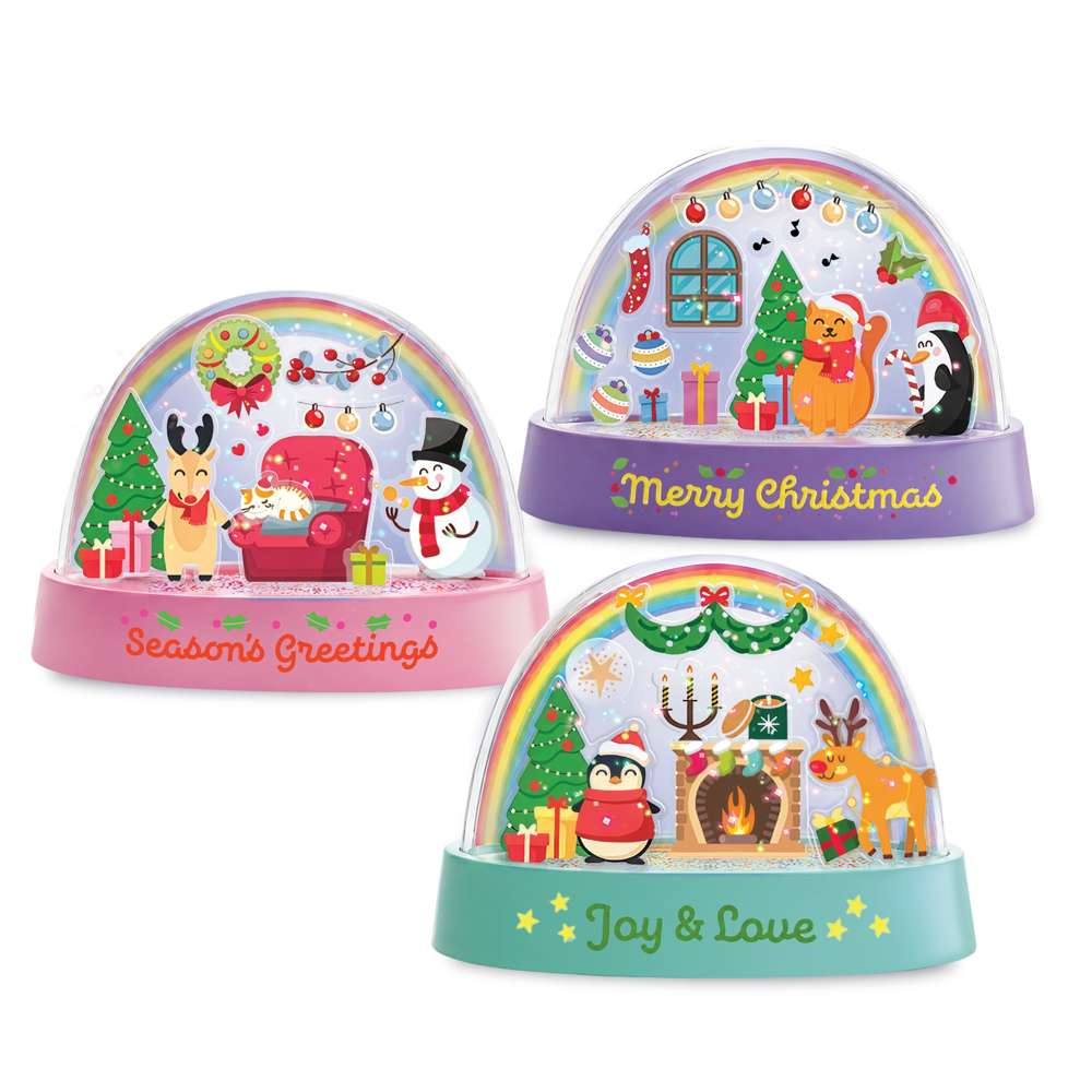 4M Glitter Snow Domes Christmas - 3pc DIY Snowglobe Set, Kids Snow Globe Kit