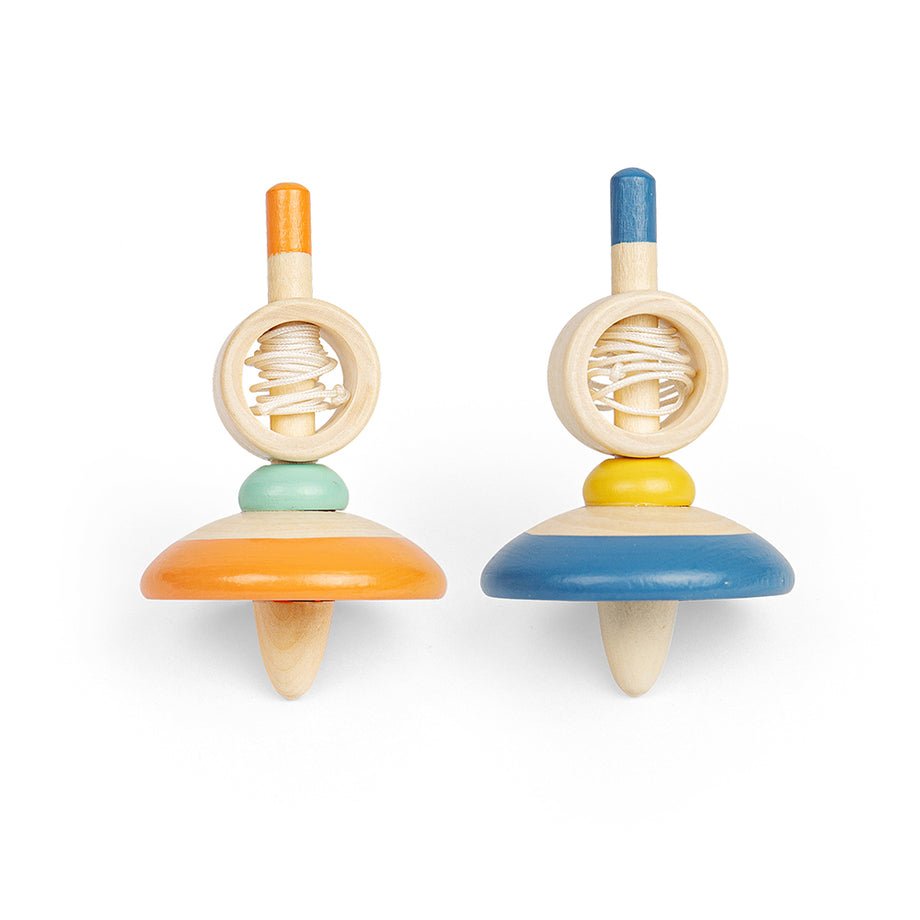 Pull String Spinning Tops Dark Blue Orange