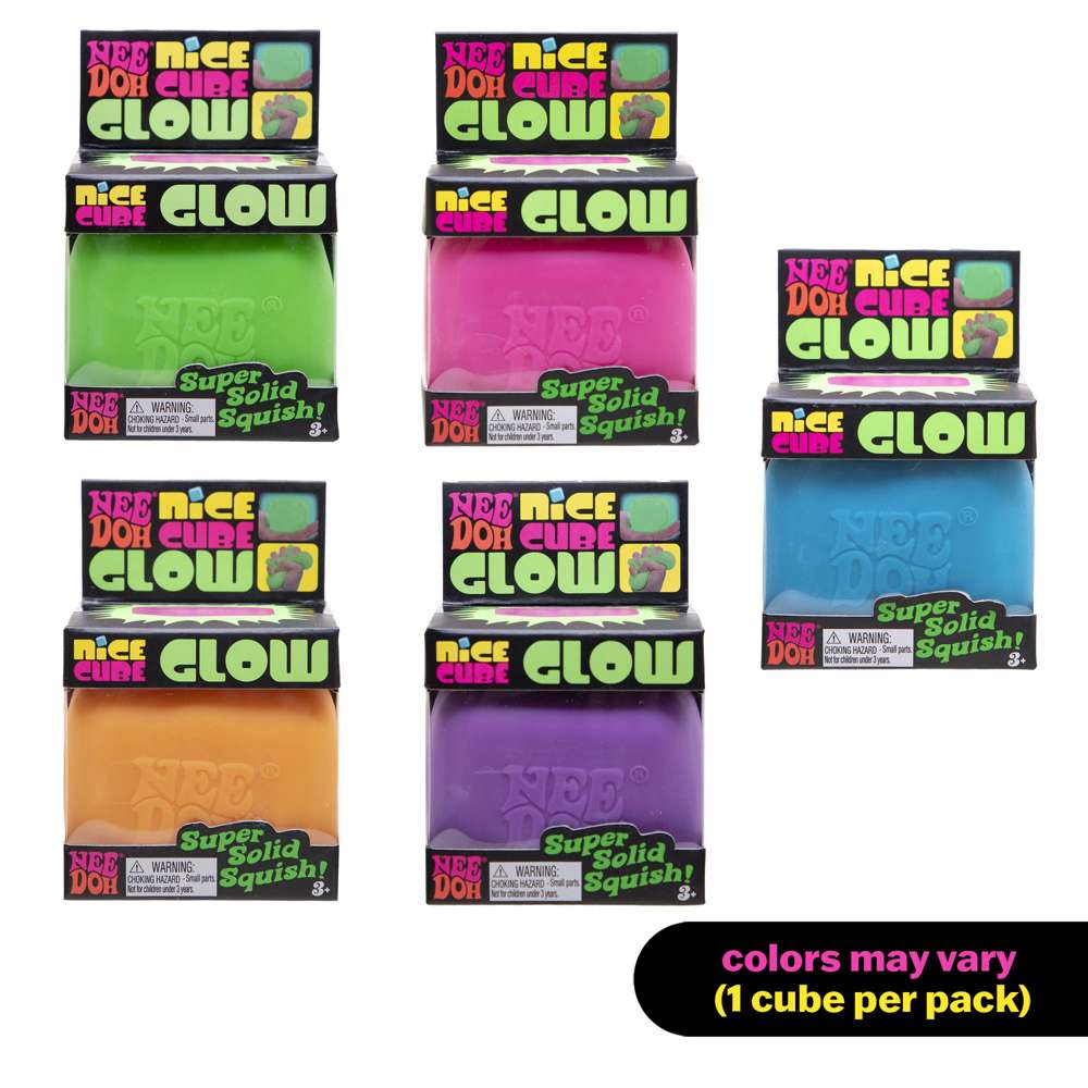 NeeDoh Nice Cube Glow Super Solid Squish Glow in the Dark Fidget Toy