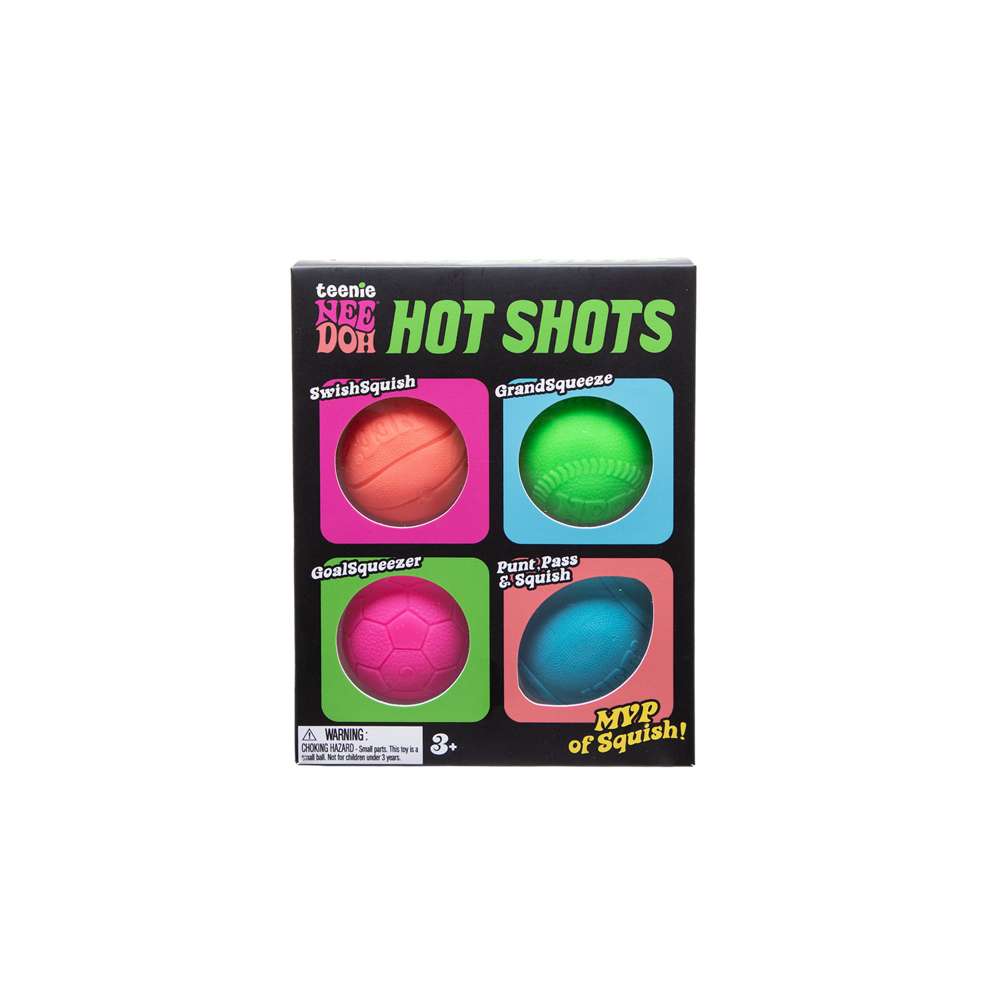 NeeDoh Hot Shots Teenie Classic Groovy Sports Ball Fidget Toy 4 Pack