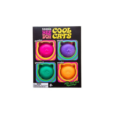 NeeDoh Teenie Cool Cats - Mini Fidget Toy Pack, Sensory Toys, Squishy Cats