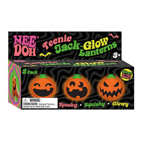 NeeDoh Teenie Jack-Glow Lanterns-Mini Glowing Pumpkin Squishy Toys, Fidgets Pack