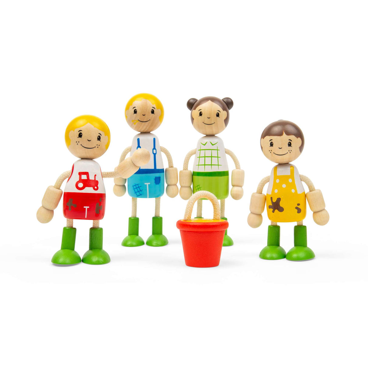 Tidlo Farmer Family Dolls- Wooden Doll Set for Kids' Pretend Play Farm