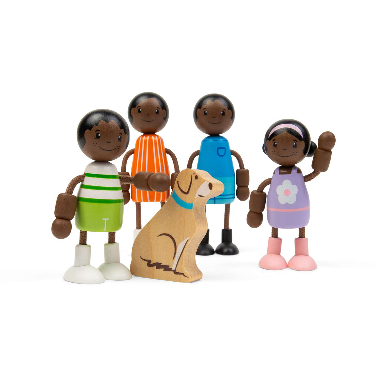 Tidlo Black Family Dolls- Wooden Doll Set, Figures for Kids Toy Dollhouse