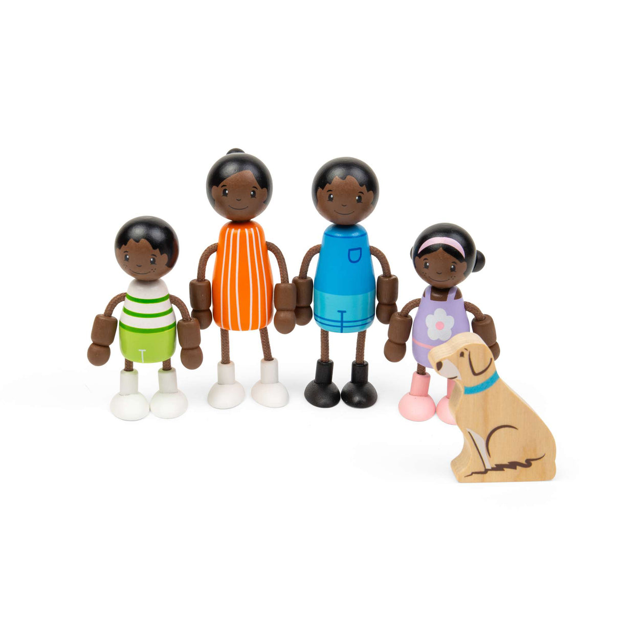 Tidlo Black Family Dolls- Wooden Doll Set, Figures for Kids Toy Dollhouse