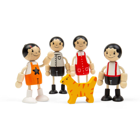 Tidlo East Asian Family Dolls- Wooden Doll Set for Kids