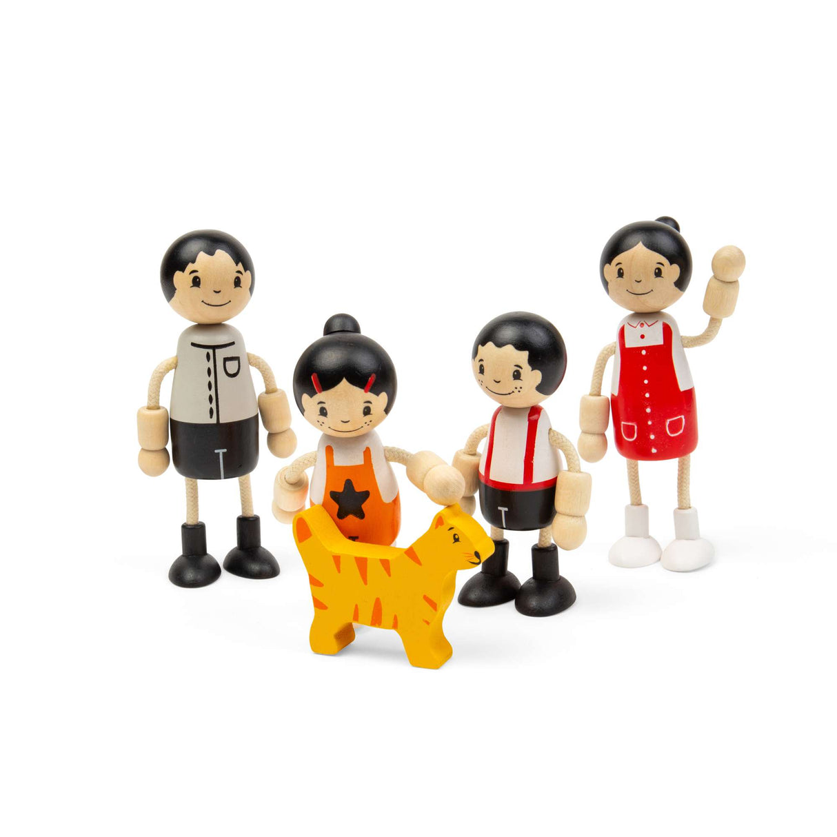 Tidlo East Asian Family Dolls- Wooden Doll Set for Kids