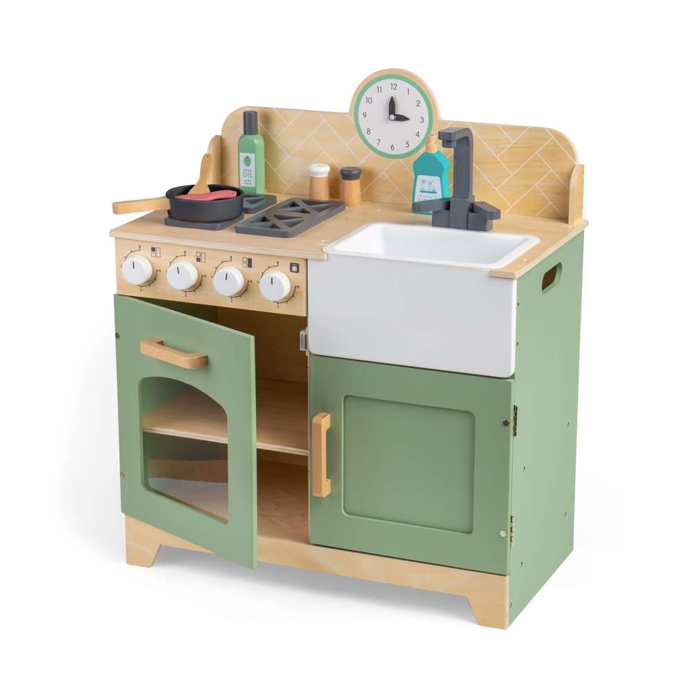 Tidlo Olive Grove Kitchen-Wooden Play Kitchens for Kids with Cooking & Food Toys