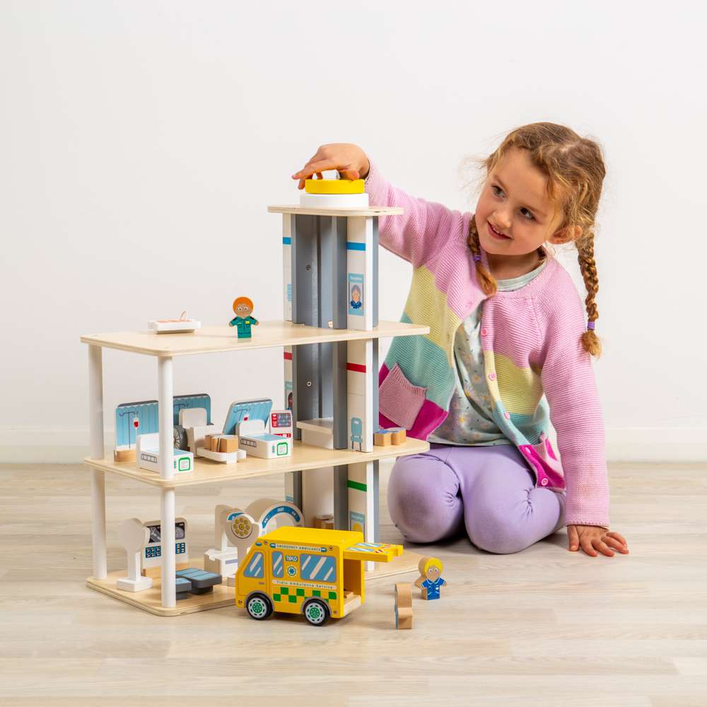Tidlo Playtime Hospital-Children's Roleplay Toys, Kids' Wooden Pretend Play Sets