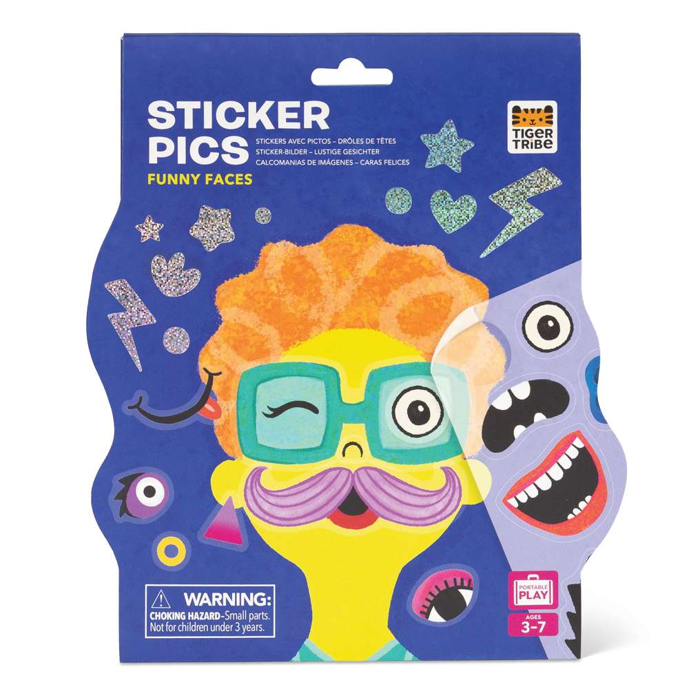 Tiger Tribe Sticker Pics Funny Faces- Kids Craft Set with 80+ Stickers & 8 Cards