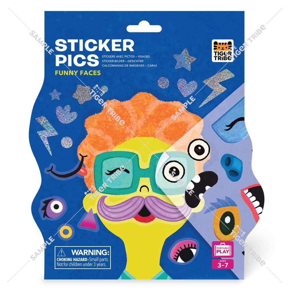 Tiger Tribe Sticker Pics Funny Faces- Kids Craft Set with 80+ Stickers & 8 Cards