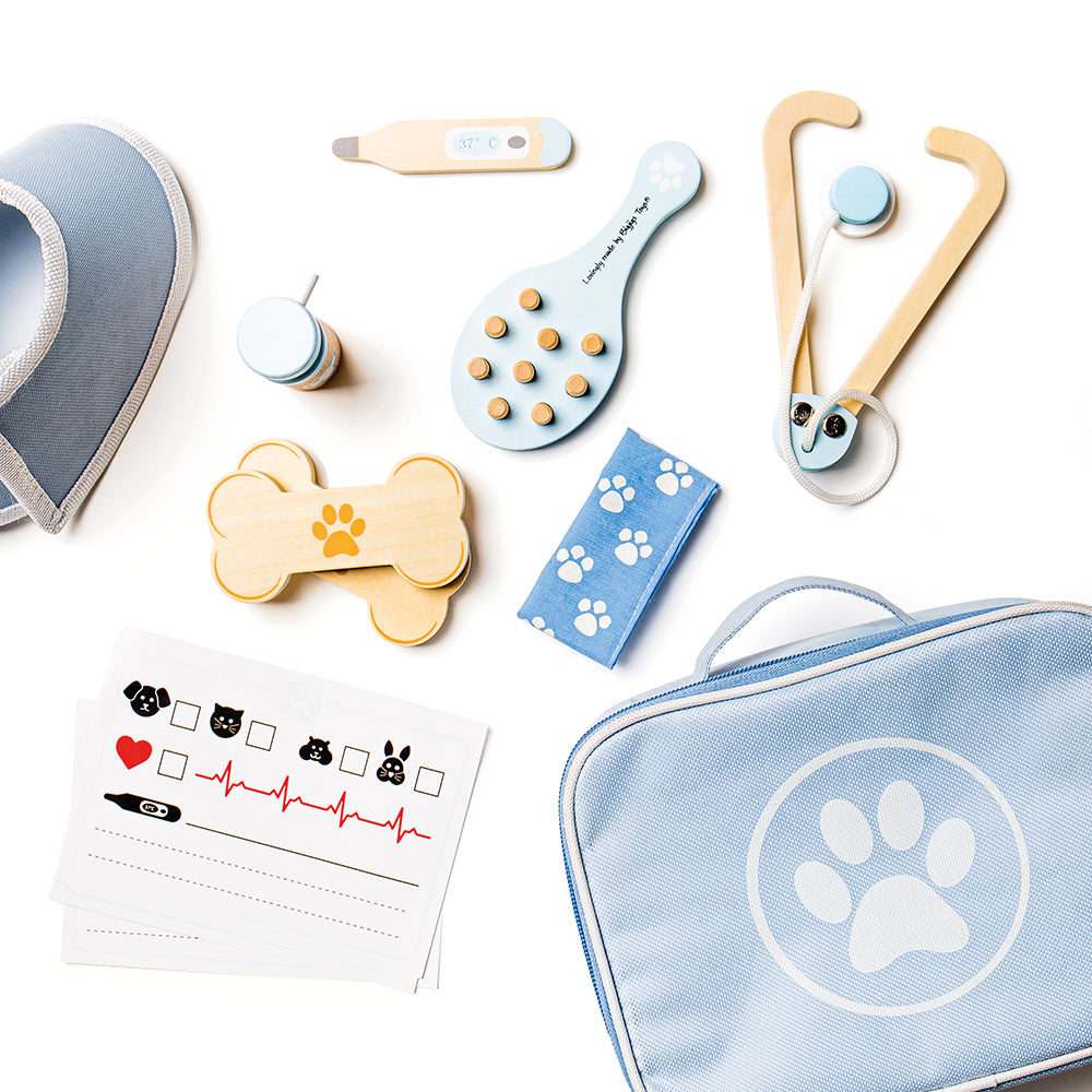 Bigjigs Toys Veterinary Set - Pretend Play Animal Doctor Kit For Kids, Includes Carry Bag