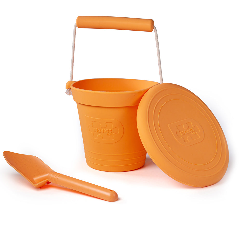 Bigjigs Toys 33AO Apricot Orange Silicone Bucket, Flyer and Spade Set