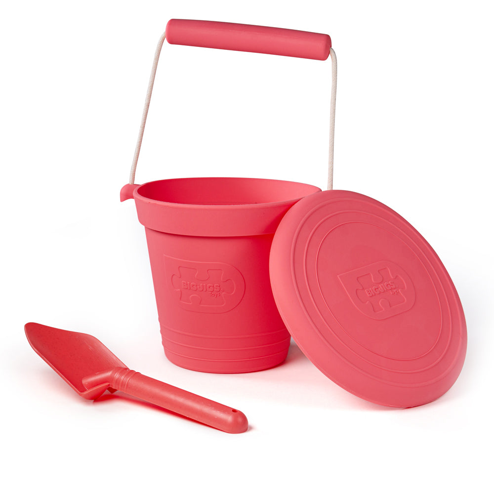 Bigjigs Toys 33CP Coral Pink Silicone Bucket, Flyer and Spade Set