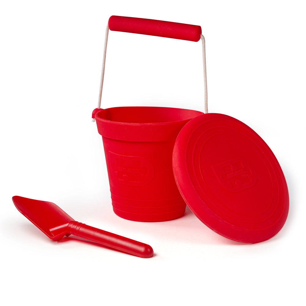 Bigjigs Toys 33CR Cherry Red Silicone Bucket, Flyer and Spade Set