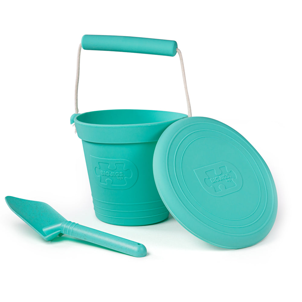 Bigjigs Toys 33EG Eggshell Green Silicone Bucket, Flyer and Spade Set