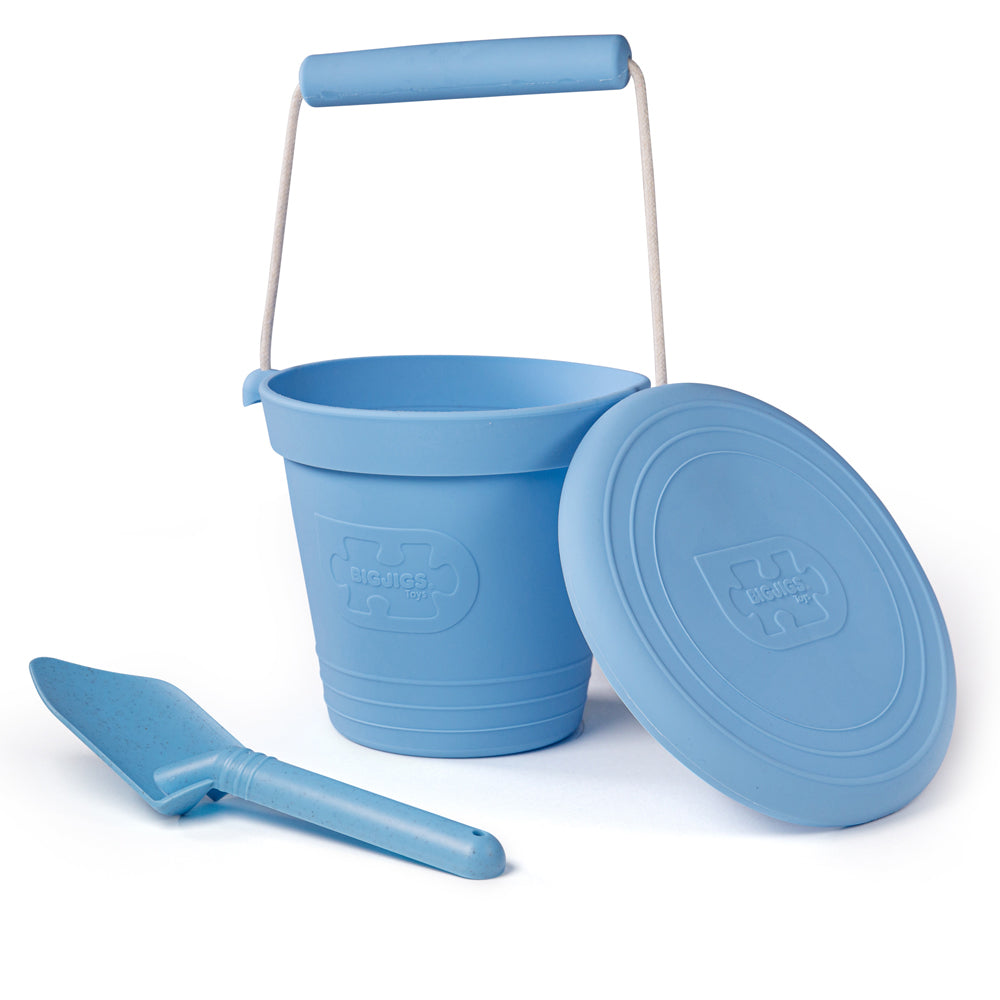 Bigjigs Toys 33PB Powder Blue Silicone Bucket, Flyer and Spade Set