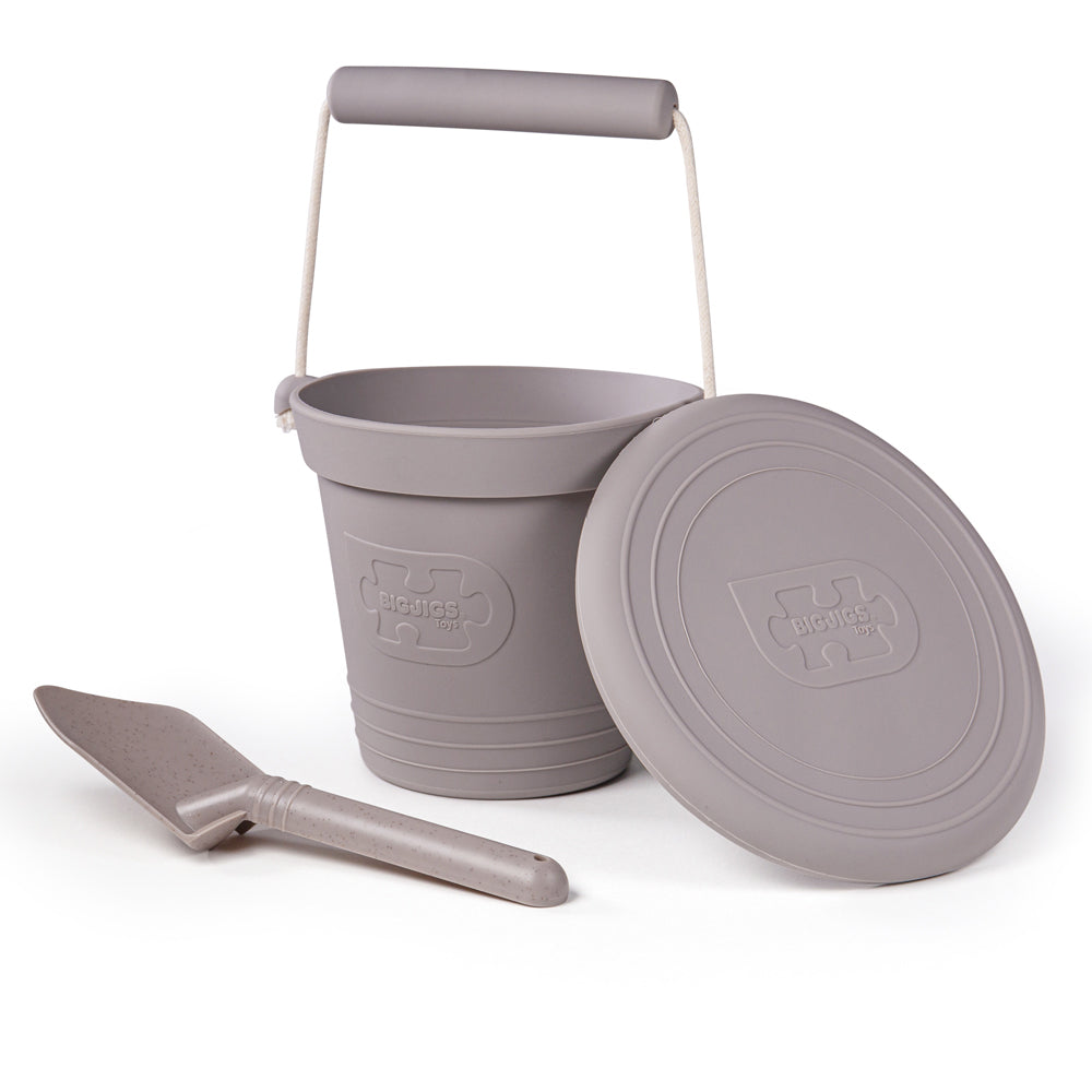 Bigjigs Toys 33SG Stone Grey Silicone Bucket, Flyer and Spade Set