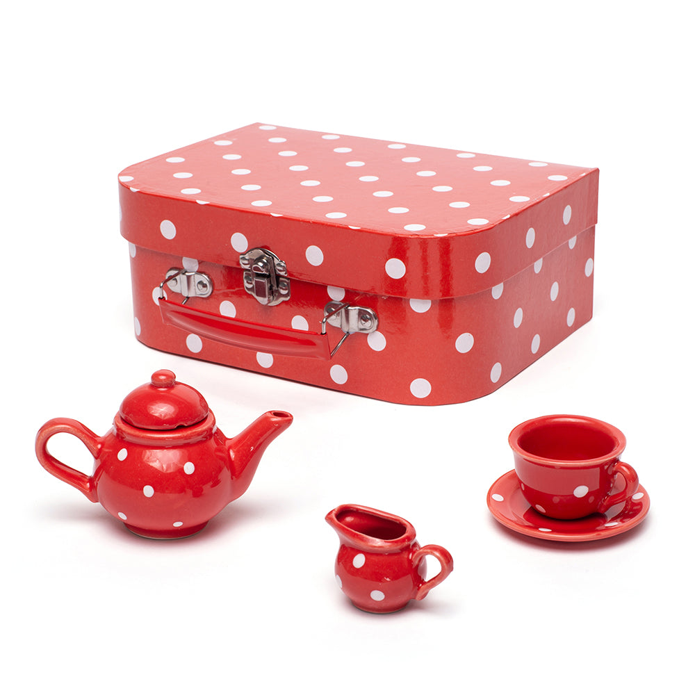 Red Polka Dot Porcelain Tea Set - Damaged Box