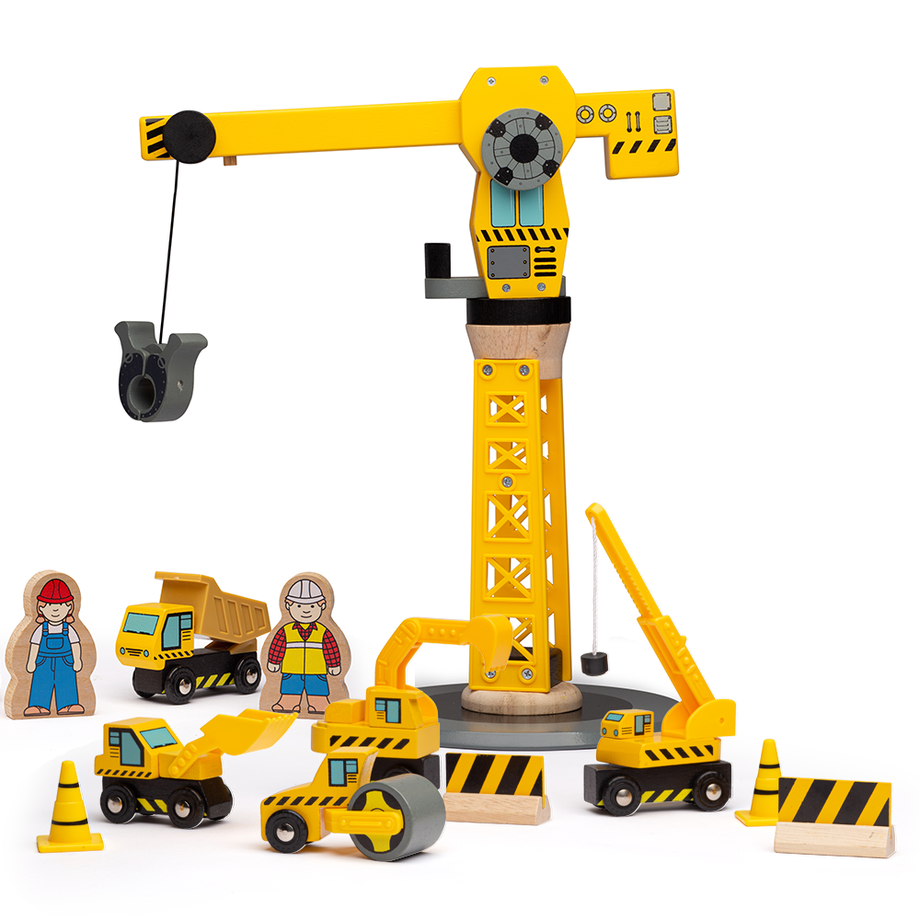 Wooden Crane Construction Toy Set, Wooden Railway