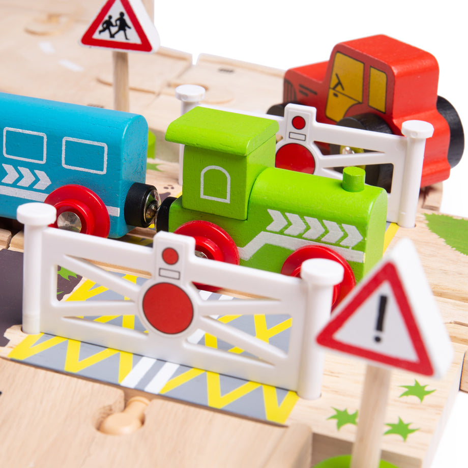 Road Rail Wooden Train Set Wooden Railway Bigjigs Toys
