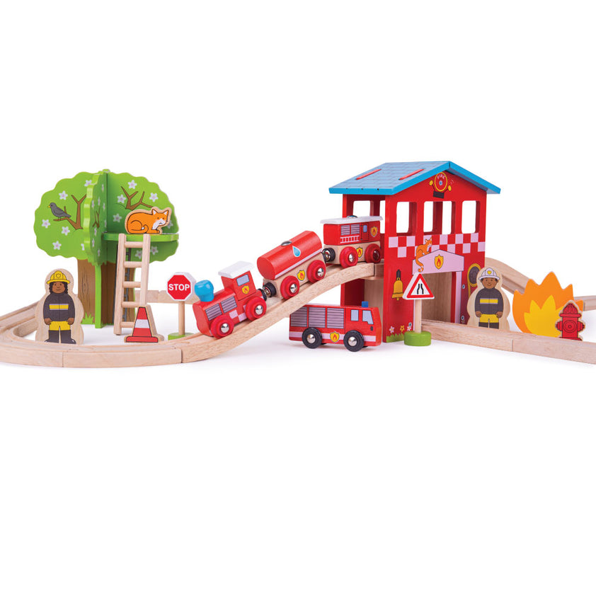 Fire Station Train Set | Wooden Train Sets | Bigjigs Rail – Bigjigs Toys