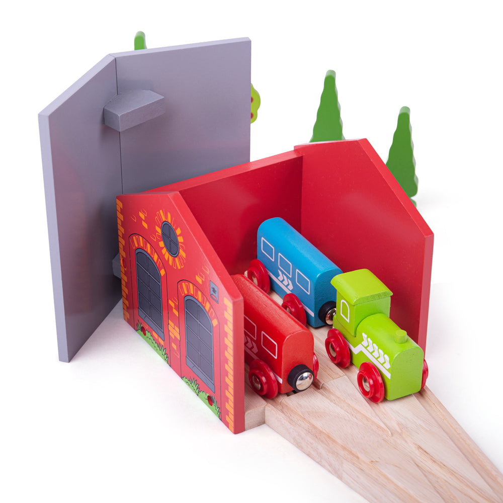 Double Engine Shed Wooden Train Accessories Bigjigs Toys