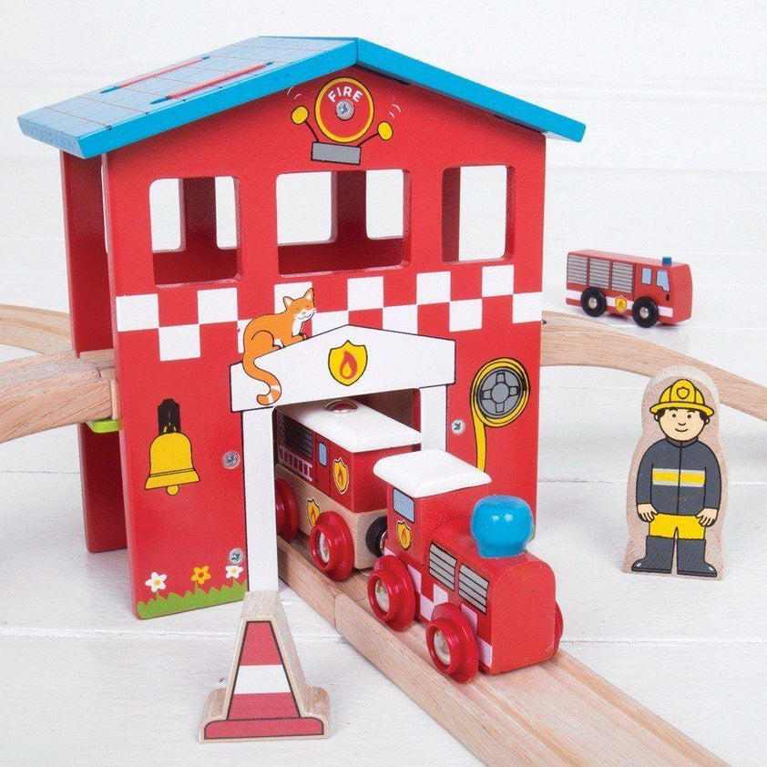 Fire Station Train Set | Wooden Train Sets | Bigjigs Rail – Bigjigs Toys