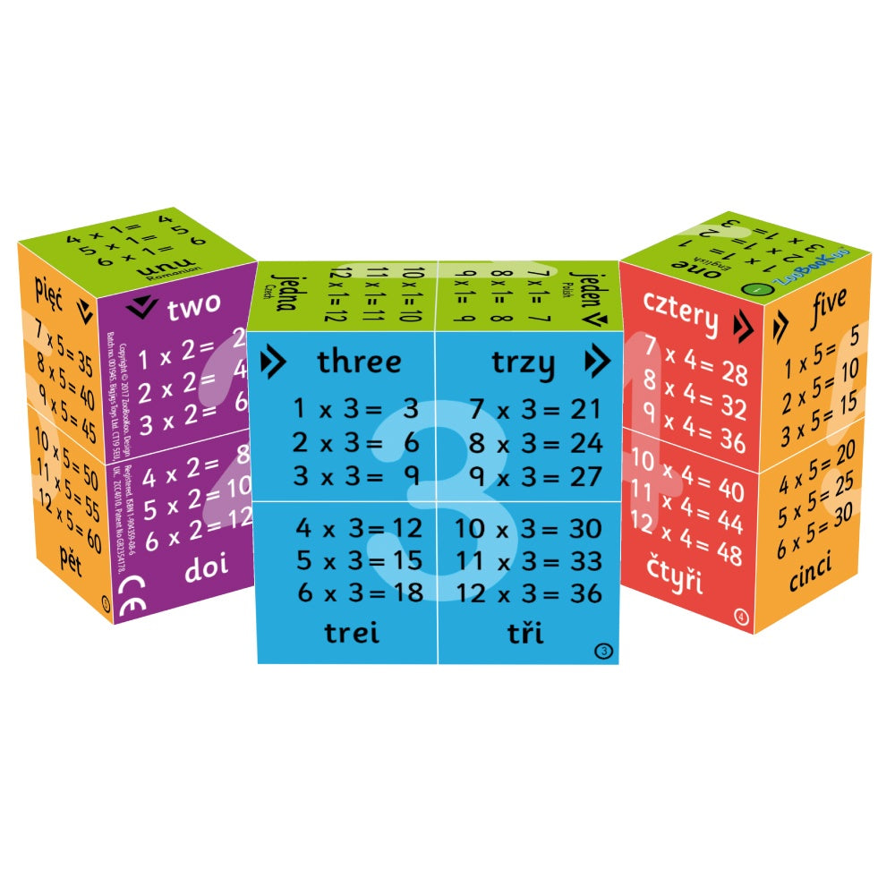 1 - 12 Times Tables Cube Book (English Polish Romanian & Czech)
