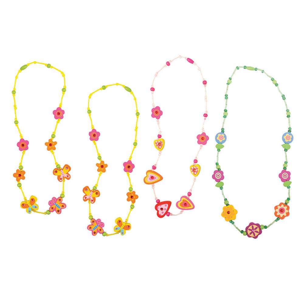 Snazzy Wooden Necklaces (Pack of 4 - 3 Green and 1 Pink)